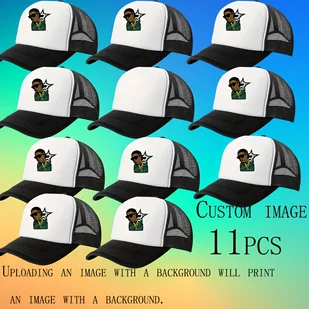 TEMU 11szt. Personalizowane Czapki Trucker z Fotografią - Oddychająca Siatka na Tył, Regulowany Rozmiar, Czarno-Zielone Akcenty dla Rowerzystów i - Czapki dla dzieci - miniaturka - grafika 1