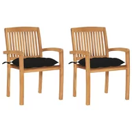 Fotele i krzesła ogrodowe - vidaXL Lumarko Krzesła ogrodowe, 2 szt., czarne poduszki, lite drewno tekowe! 3063274 - miniaturka - grafika 1