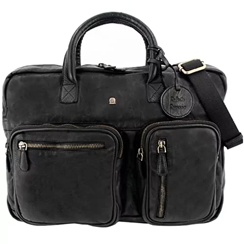 Roberto Romano Ręcznie wykonana torba na laptopa ROMA z prawdziwej skóry w kolorze czarnym 48201 | aktówka, torba biznesowa, torba na laptopa | nowoczesne wzornictwo do biznesu i do spędzania wolnego