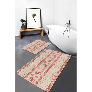 Czerwono-beżowe dywaniki łazienkowe zestaw 2 szt. 60x100 cm – Mila Home - Dywaniki łazienkowe - miniaturka - grafika 1
