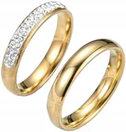 Pierścionki - Zestaw Złotych Pierścionków Obrączek z Cyrkoniami Elegancka Stal Szlachetna - miniaturka - grafika 1