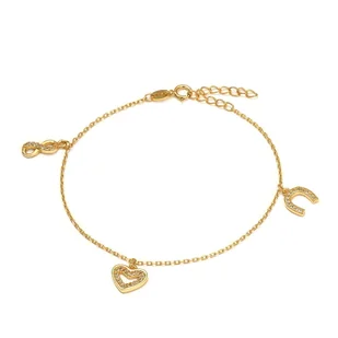 Srebrna bransoletka pozłacana serce nieskończoność podkowa z cyrkoniami - Bransoletki - miniaturka - grafika 1