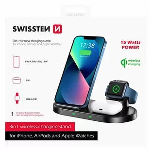 SWISSTEN Bezprzewodowa ładowarka indukcyjna 15W 3w1 - Ładowarki do telefonów - miniaturka - grafika 3