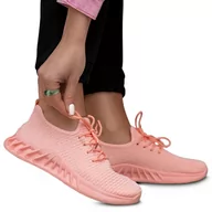 Sneakersy damskie - Buty Damskie Sportowe Różowe Sneakersy Materiałowe Veronika 39 - miniaturka - grafika 1