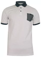 Koszulki męskie - Biała Elegancka Koszulka POLO, Męska, Krótki Rękaw -PAKO JEANS- T-shirt z Szarą Kieszonką - Pako Jeans - miniaturka - grafika 1