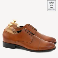Półbuty męskie - Eleganckie derby ze skóry naturalnej Gordon brązowe - BRILU - miniaturka - grafika 1