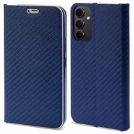 Portfele - Moozy Etui z portfelem do Samsung A34 5G, ciemnoniebieskie włókno węglowe – etui z klapką z metalową ramką, zamykane na magnes, z uchwytem na kartę .. - miniaturka - grafika 1