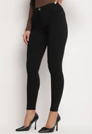 Spodnie damskie - Czarne Dopasowane Jeansy z Bawełną Push Up z Wysokim Stanem Torsha - miniaturka - grafika 1