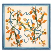 Apaszki i szaliki męskie - Damska chusta jedwabna we wzory niebiesko - pomarańczowa - miniaturka - grafika 1