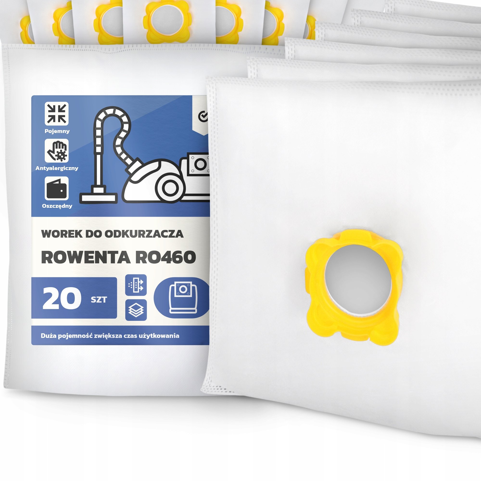 20x Worek do Odkurzacza Rowenta RO460 Syntetyczny Mikrowłókna Duży Worki G9