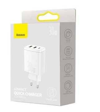 Ładowarka sieciowa Baseus 2 x Usb-a 1 x Usb-c Qc 30W Biała
