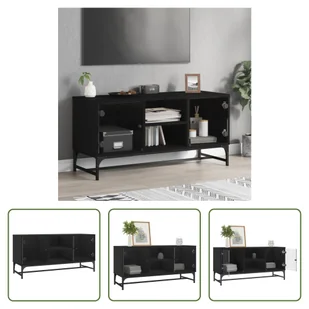 The Living Store Szafka pod telewizor ze szklanymi drzwiami czarna 102x37x50 cm - Szafki RTV The Living Store Szafka pod telewizor ze szklanymi drzwiami czarna 102x37x50 cm - Szafki RTV - miniaturka - grafika 1