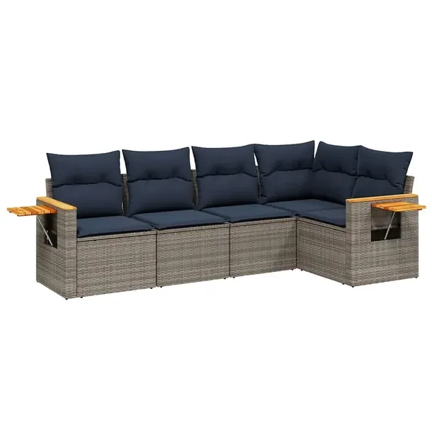 Zestaw mebli ogrodowych modułowych szary rattan PE, wymiary 62x62x69 cm