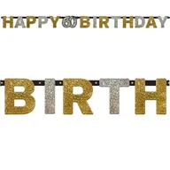 Gadżety dla niej i dla niego - Amscan Baner "Happy 60th Birthday", Sparkling Celebration Silver & Gold, 240 cm 120205 - miniaturka - grafika 1