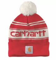 Czapki damskie - Czapka zimowa z pomponem Carhartt Knit Pom-Pom Cuffed Logo Beanie Red Winter White - miniaturka - grafika 1
