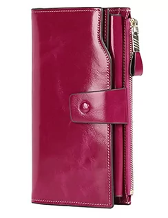 Portfele - PARVENZA Damski portfel blokujący RFID, duża pojemność, prawdziwa skóra, składana torebka różowa - grafika 1
