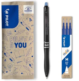 PILOT Zestaw 1 szt. FriXion Ball 07 Plus + 1 zestaw 3 wkładów - ścieralny długopis kulkowy, chowany i wielokrotnego napełniania, wykonany z tworzywa sztucznego pochodzącego z recyklingu, niebieski, - Długopisy - miniaturka - grafika 1