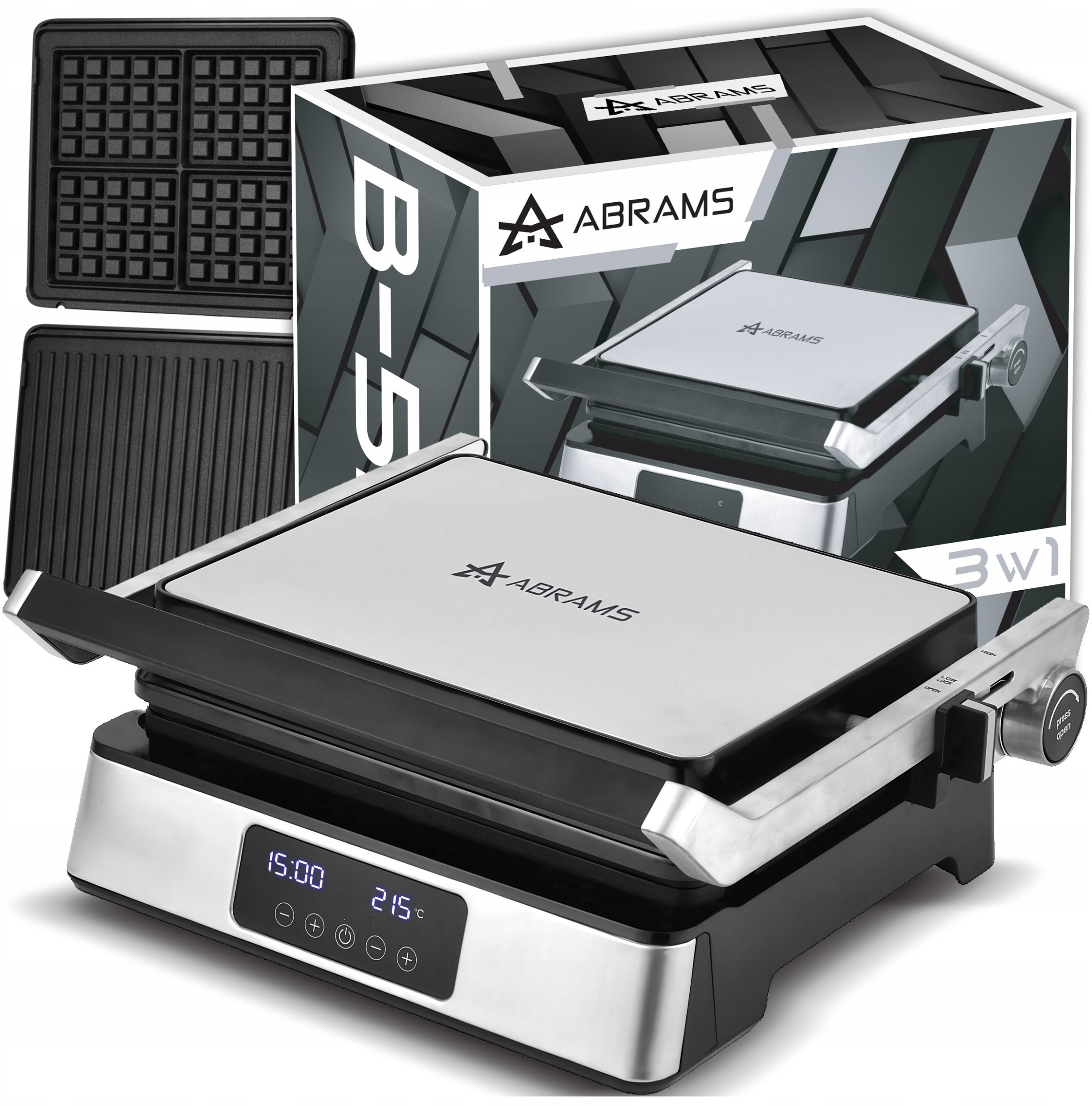 GRILL GOFROWNICA OPIEKACZ ELEKTRYCZNY 3W1 2200W REGULACJA CZASU I TEMP