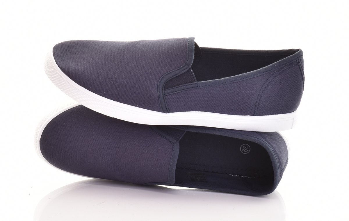 TENISÓWKI DAMSKIE WSUWANE TRAMPKI SLIP-ON LEKKIE GRANATOWE