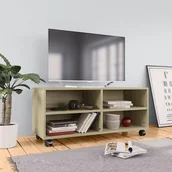 Szafki RTV - vidaXL Szafka pod TV z kółkami, dąb sonoma, 90x35x35, płyta wiórowa - miniaturka - grafika 1