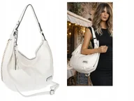 Torebki damskie - Torebka Damska Listonoszka Worek Shopper Modna Torba na Ramię CH2214 Biała - miniaturka - grafika 1