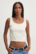Koszulki sportowe damskie - Guess Jeans top z domieszką jedwabiu kolor beżowy W4BR17 Z3HO2 - miniaturka - grafika 1