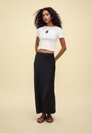 Spódnice - Stradivarius Satynowa spódnica midi Czarny XL - miniaturka - grafika 1