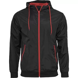 Build Your Brand Męska kurtka z kapturem, męska wiatrówka z zamkiem błyskawicznym, dostępna w wielu kolorach, rozmiary S - 5XL, wielokolorowy (Blk/Red 00044), 4XL - Kurtki męskie - miniaturka - grafika 1