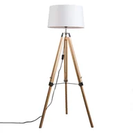Lampy stojące - QAZQA Lampa podłogowa drewno klosz lniany biały 45cm - Tripod - miniaturka - grafika 1