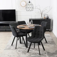 Stoły z krzesłami - Zestaw Stół Okrągły TEO 100 cm Dąb Rustykalny/Czarny i 4 Krzesła Tapicerowane RICK 2 Czarne Nowoczesne Loft - miniaturka - grafika 1