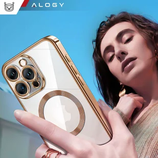 Etui MagSafe Case do iPhone 15 Pro Max Glamour Luxury obudowa Slim Ring Alogy Złote przezroczyste + Szkło - Etui i futerały do telefonów - miniaturka - grafika 11