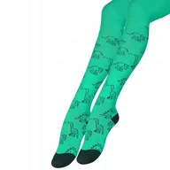 Rajstopy - Rajstopy Bawełniane Dziecięce Zielone w Dinozaury MORAJ 80-86 - miniaturka - grafika 1
