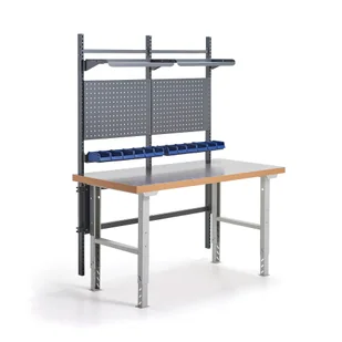 Stół warsztatowy z wyposażeniem SOLID, panele narzędziowe z pojemnikami + półki, 1500x800 mm, winyl - Akcesoria do pakowania - miniaturka - grafika 1