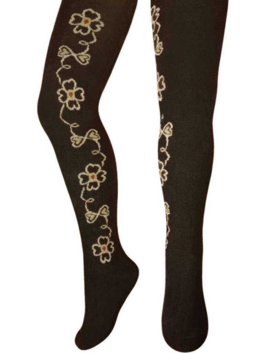 Dziewczęce rajstopy dziewczęce kwiatki brązowe Milusie r.128/134