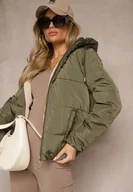 Kurtki damskie - Ciemnozielona Pikowana Kurtka Dwustronna z Kapturem Ozdobiona Suwakami Nevetila - miniaturka - grafika 1