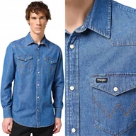 Koszule męskie - Wrangler LS WESTERN SHIRT Barrel Blue KOSZULA JEANSOWA DżINS REGULAR M - miniaturka - grafika 1