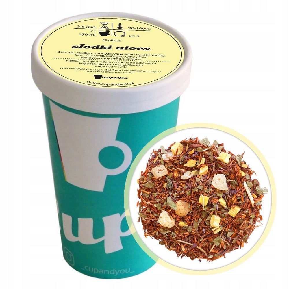 Herbata Rooibos SŁODKI ALOES czerwonokrzew bezkofeinowa aloes liście melisy - herbata liściasta sypana mieszanka napar susz