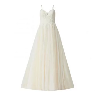 Sukienki - Suknia ślubna z kwiatowymi haftami - luxuar - grafika 1
