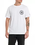 Koszulki męskie - Replay Męski T-shirt z krótkim rękawem, okrągły dekolt, logo, biały (White 001), S, Biały 001, S - miniaturka - grafika 1