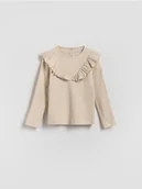 Bluzki dla niemowląt - Reserved - Prążkowana koszulka z falbaną - beżowy - miniaturka - grafika 1