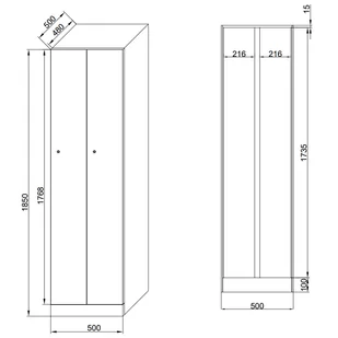 Szafka ubraniowa metalowa, 2 szafki, 1850 x 500 x 500 mm, zamek z czytnikiem kart RFID, drzwi zielone - Szafki biurowe - miniaturka - grafika 2