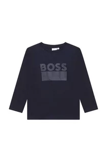 Bluzki dla chłopców - BOSS longsleeve bawełniany dziecięcy kolor granatowy z nadrukiem - Boss - grafika 1