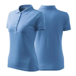 Koszulki i topy damskie - Koszulka błękitna polo z logo na sercu damska z nadrukiem logo firmy 200g 210 kolor 15 koszulka polo - grafika 1
