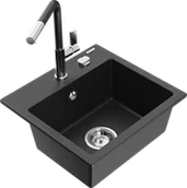 Zlewozmywaki z baterią - Mexen Milo zlewozmywak granitowy 1-komorowy z baterią kuchenną Flora, czarny/srebrny metalik - 6505-73-670401-07 - miniaturka - grafika 1