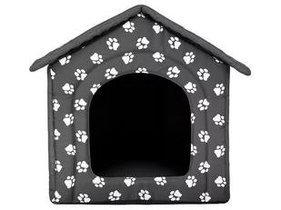 HobbyDog Buda dla psa, szara w łapki, 52x46x53 cm . - Budy dla psów - miniaturka - grafika 1