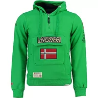 Bluzy męskie - Geographical Norway GYMCLASS męska bluza z kapturem Kangura męska bluza z logo z długim rękawem - bluza sportowa regulier (), Zielony Gn, S - miniaturka - grafika 1