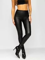 Spodnie sportowe damskie - Czarne legginsy z imitacji skóry damskie Denley YY83NM - miniaturka - grafika 1