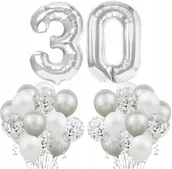 Balony i akcesoria - Zestaw SREBRNY BALON na 30 URODZINY białe konfetti - miniaturka - grafika 1