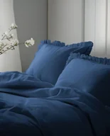 Pościel - Pościel z falbaną bawełniana 220x200 cm niebieska granatowa - miniaturka - grafika 1