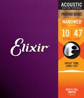 Struny gitarowe  - Elixir 16002 struny do gitary akustycznej, 6 strun, z owijką Nanoweb z brązu z domieszką fosforu, Extra Light E16002 - miniaturka - grafika 1